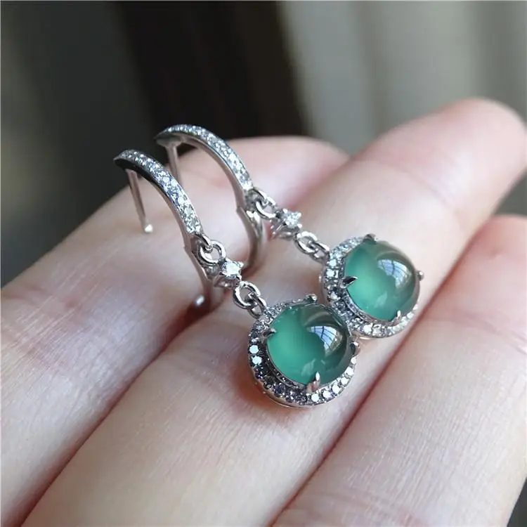 New 925 silver ice inlaid diamond blue chalcedony earrings earrings temperament fashion