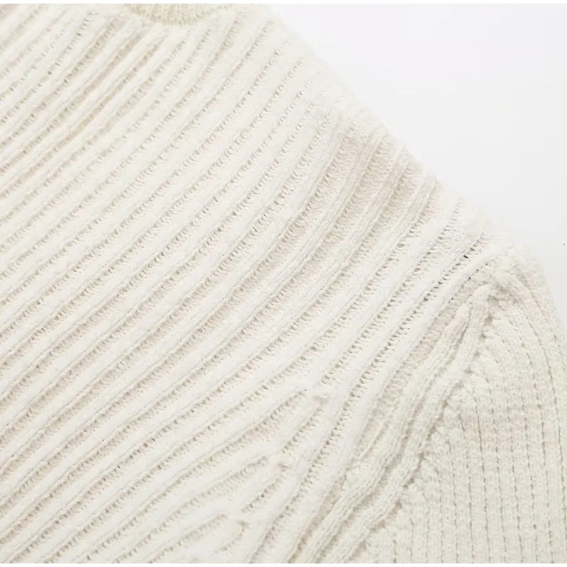 Women Solid Ribbed Pattern Knitted A-line Dress Women Fashion O-neck Flare Sleeve Mini Dresses Autumn Lady High Streetwear