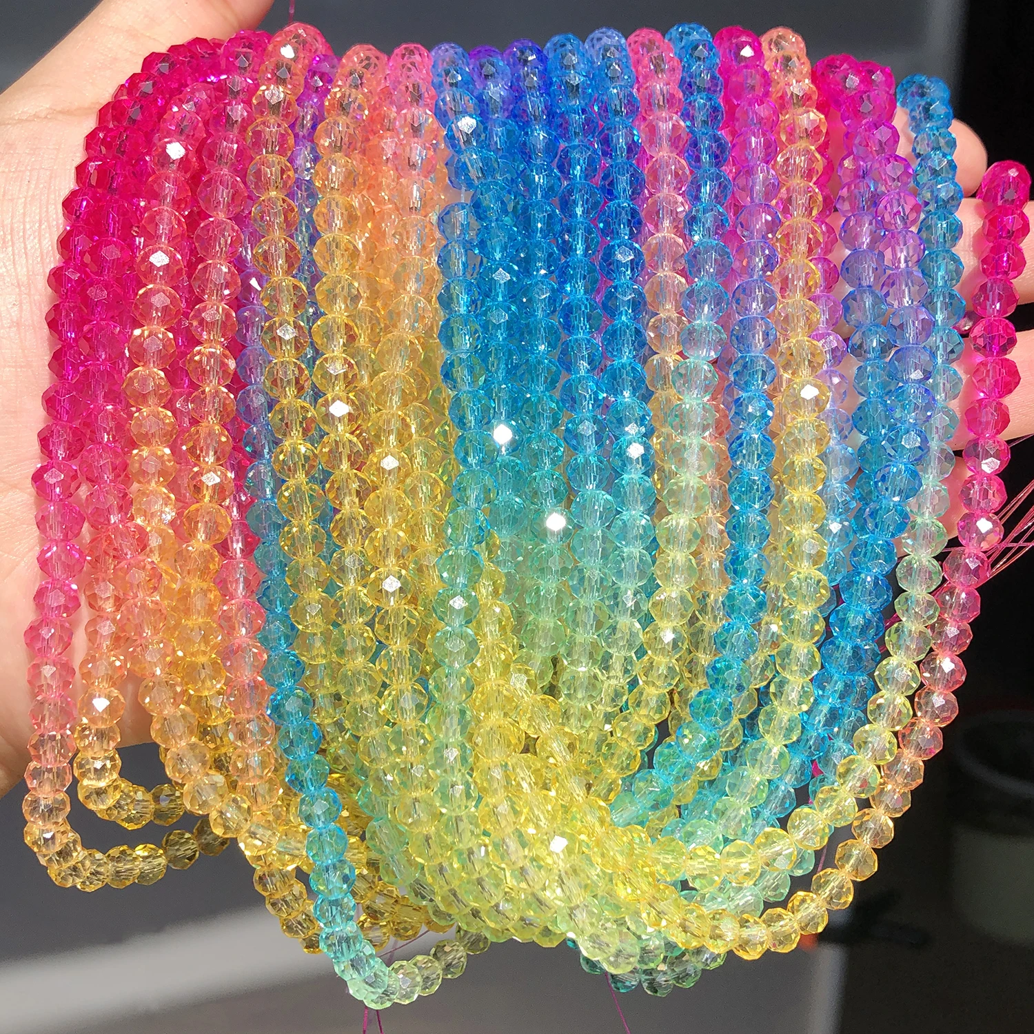 Rainbow Gradient Multi-Faceted Glass Beads for DIY Jewelry and Crafts