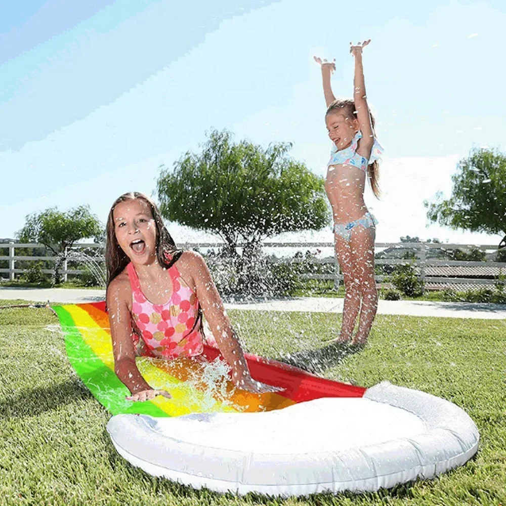 480x76CM Inflatable Water Slide Mat Summer Swimming Pool Waterskiing Splash Toys Outdoor Backyard Lawn Water Slides Sprinkler 3