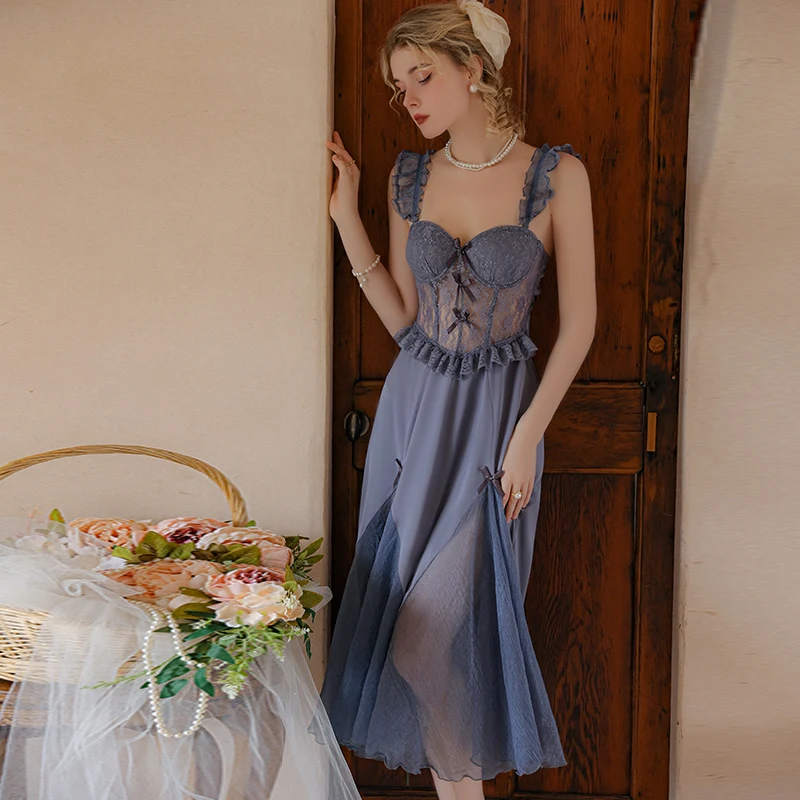 MECHCITIZ 6 ثوب النوم طويلة فستان النوم الحرير ملا...