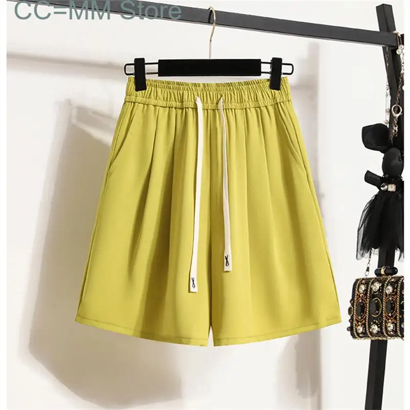 New Drawstring Shorts for Women Summer Korean Fashion High Waisted Baggy Shorts Office Ladies Solid Casual Shorts