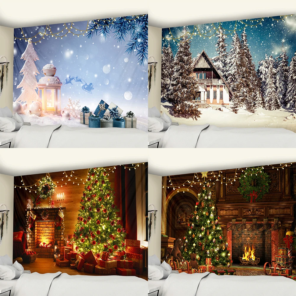 

Merry Christmas Night Tapestry Wall Hanging Aesthetic Room Decor Backdrop Fabric Hippie Living and Bedroom Home