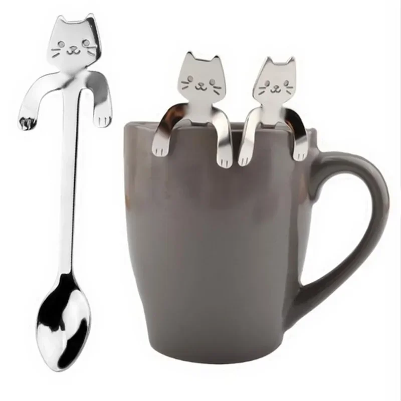 Cute Cat Coffee Spoon Stainless Steel Teaspoon Dessert Snack Scoop Ice Cream Mini Spoons Tableware Kitchen Tools stainless steel spoon
