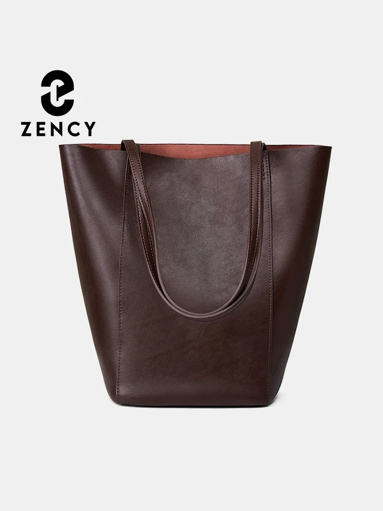 

Zency New Women Composite Bags Handbag 100% Genuine Leather Shoulder Ladies Black Coffee Tote Bag Large Capacity Shopping Bags