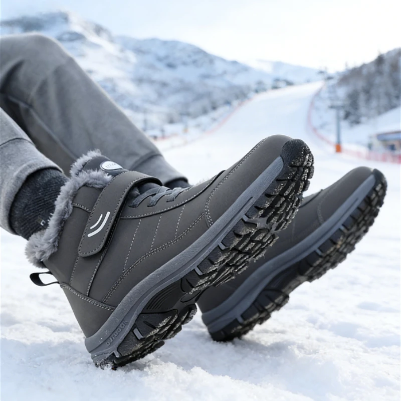Outdoor Hiking Boots for Men Platform Non-slip Warm Fur Ankle Boots Plush Keep Warm Snow Shoes Fashion Comfortable Walking Shoes