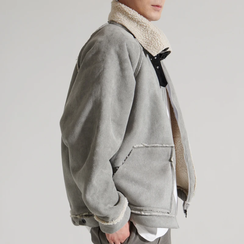 Winter Fashion Lamb Plush Coat Men's Fur Jacket Loose Korean Style Fashion Brand Leather Jacket Motorcycle Clothing