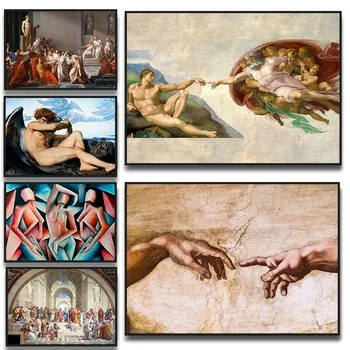 Pittura su tela Poster Stampe Immagini di arte della parete La creazione di Adam di Michelangelo Fallen Angel Living Room Decor