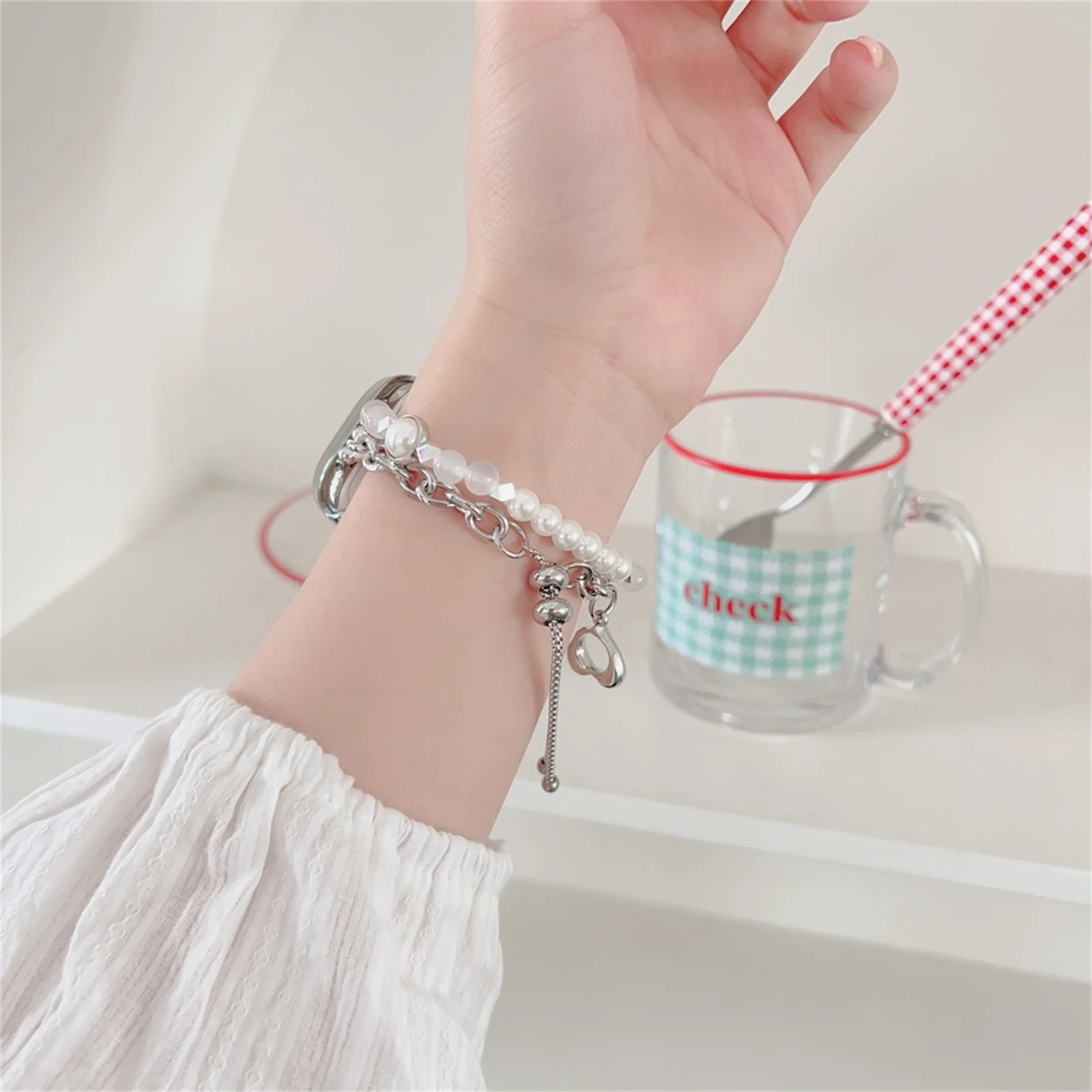 

Lady Pearl Chain Link for Apple watch Band 41/45mm 49Ultra 8SE 7 6 5 4 3 2 1 Agate Wristband for iWatch 38/42 40/44mm Strap