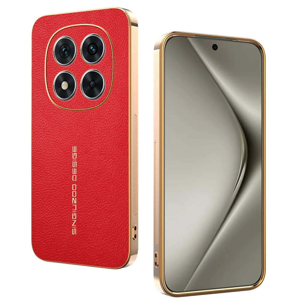 Classic Lychee Leather Electroplated Frame Phone Case Cover