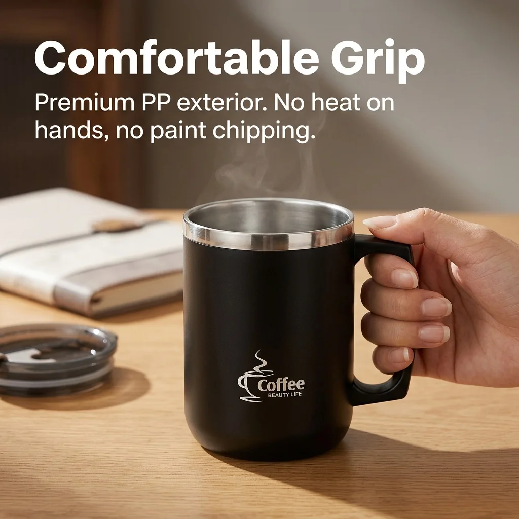 Insulated Stainless Steel Travel Mug with Handle and Leakproof Lid