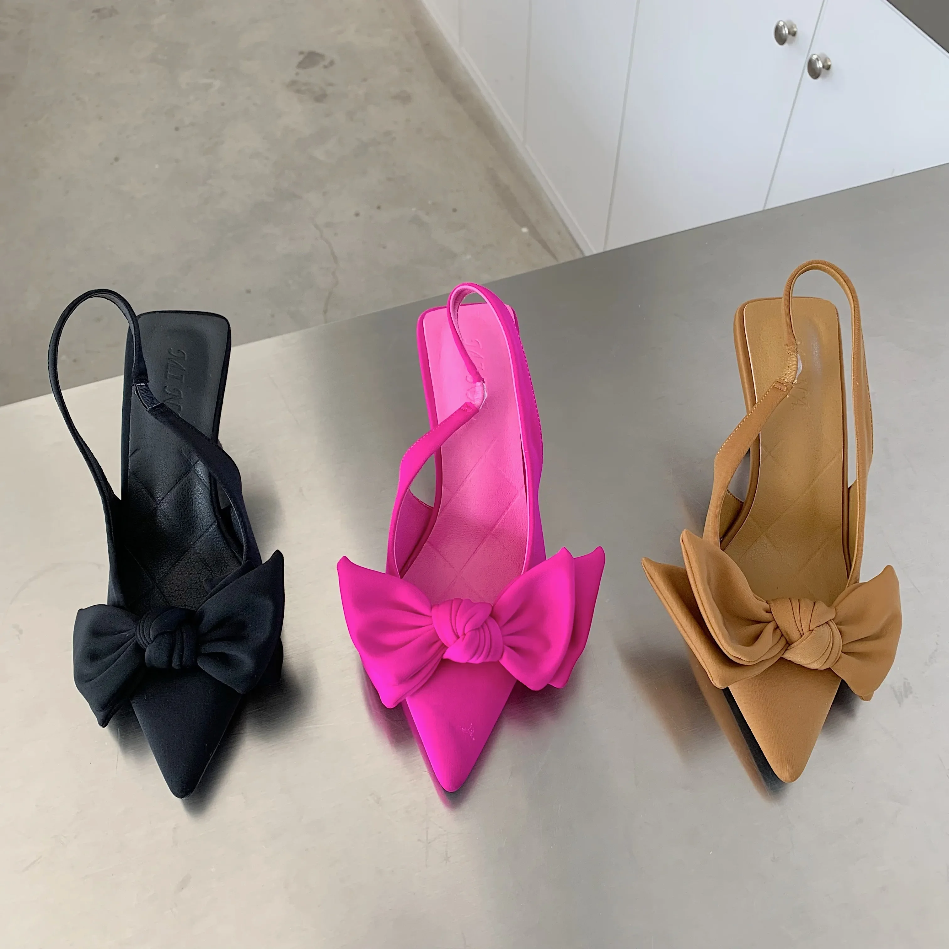 Women Slingback Sandals Heeled Shoes Fashion Bow-knot Pointed Toe Slip on Ladies Elegant Dress Pumps Shoes women wedge sandals women dress shoes women slingback sandals women high heels shoes For 2025 Summer