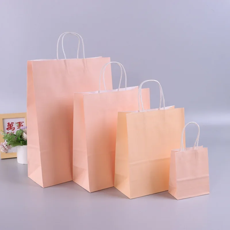 thumbnail image 1 of Bolsas de regalo de papel Kraft con asas, 10/20/30/50 unidades, para compras, manualidades, color marrón y blanco, para fiestas, suministros navideños, 1 of 5