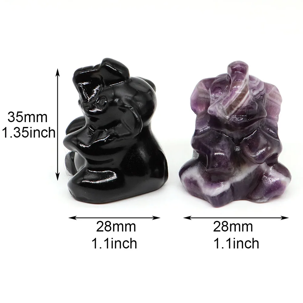 35mm Elephant Statue Natural Crystal Carving Animal Figurine Green Aventurine Rose Quartz Feng Shui Stone Crafts Home Decor Gift Animal Figurine