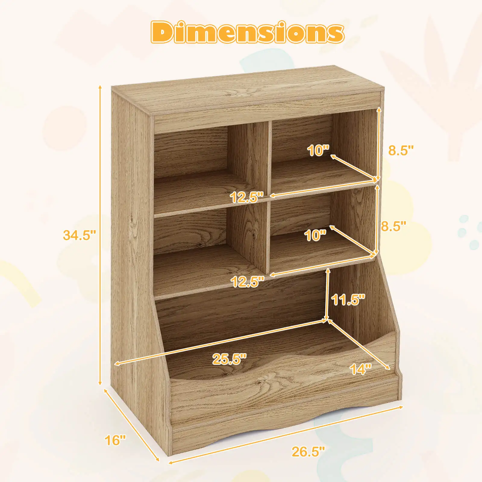 34.5" Kids Bookshelf w/ Anti-Tipping Kits Multi-functional Display Rack 2
