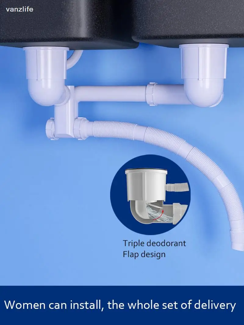 

Vanzlife Quartz Sink Downcomer Drain Pipe Kitchen Deodorant Anti-Blocking Drainer Scullery Bold Drainer