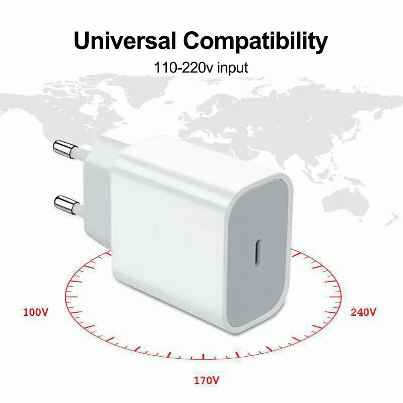 Phone Charger For iphone PD 20W USB Fast Charger for iPhone iPad Samsung OnePlus Wall Quick Charge Adapter TypeC Cable EU/US Plug