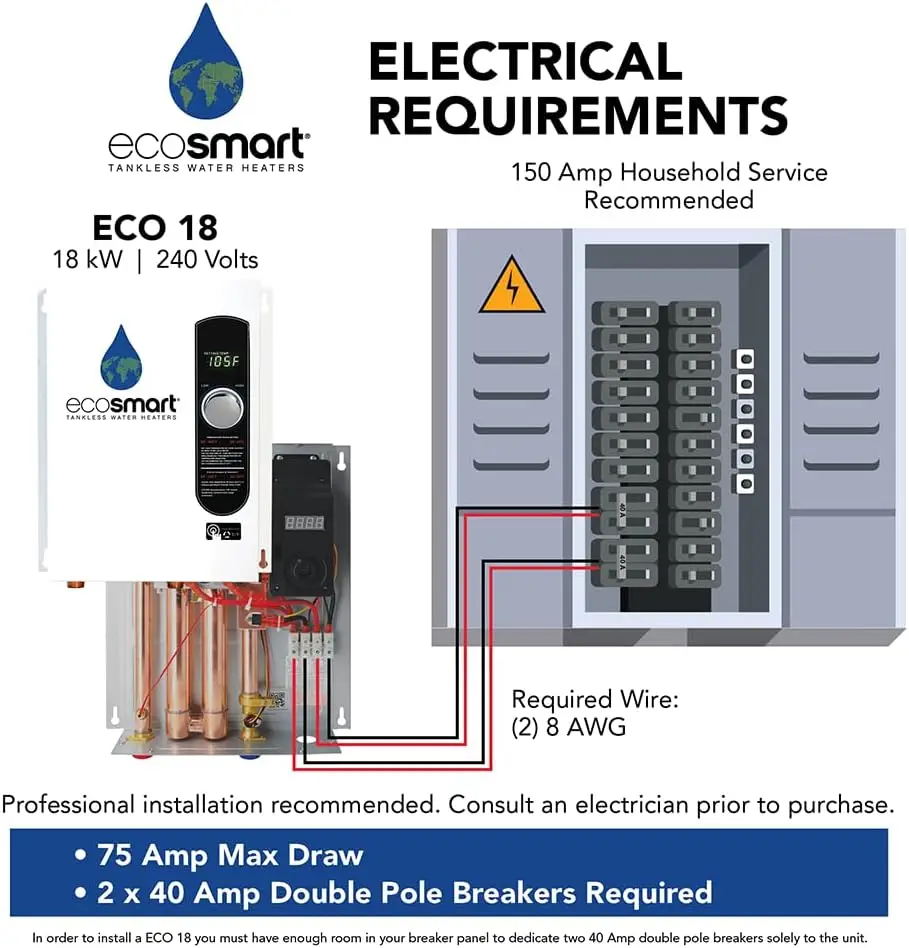 Water Heater, 18 KW at 240 Volts with Patented Self Modulating Technology