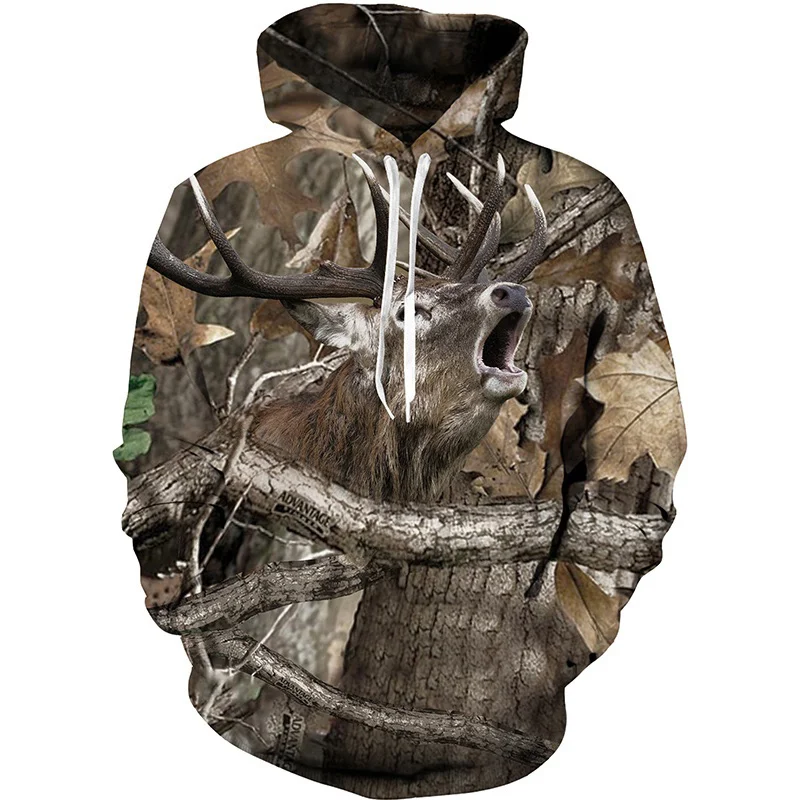 thumbnail image 1 of Sudadera con capucha con estampado 3D de animales, hojas de arce, pino y camuflaje para hombre, sudadera de manga larga fresca para caza, sudadera deportiva para primavera y otoño, 1 of 5