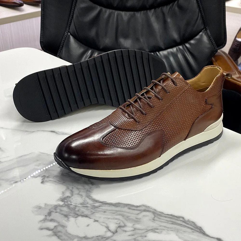 Mens Shoes Brand Mens Casual Sneakers Genuine Leather Lace-Up Comfortable Oxford Fashion Breathable Outdoor Walking Flat Shoes for Men