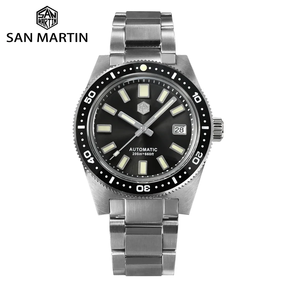 San Martin 41Mm 62Mas V4 Orologio Da Uomo Nh35 Movimento Automatico Meccanico Vetro Zaffiro Data Finestra Diver 200M Impermeabile Luminoso