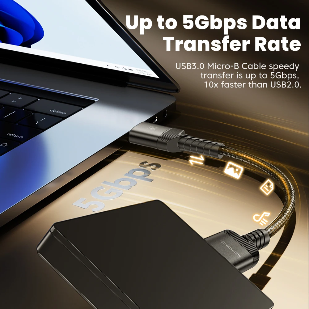 투키 USB/타입 C에서 마이크로 B 케이블로 하드 디스크 카메라 USB3.0 속도 5Gbps 데이터 케이블 삼성 도시바 WD 하드 드라이브 PC용
