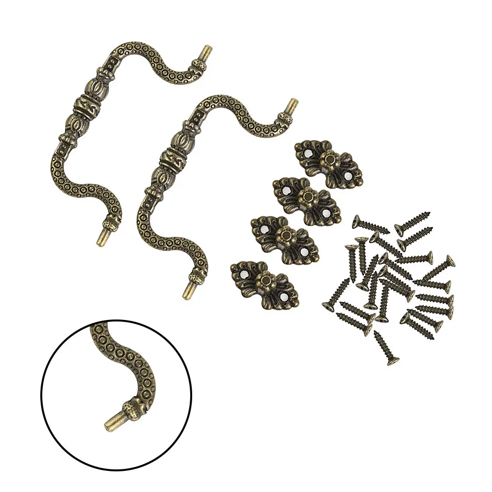 Description Picture 4 of itemSet Pull Handles With Screws Zinc Alloy Replacement Tracery Arch Vintage ​Antique Bronze Accessories Decoration
