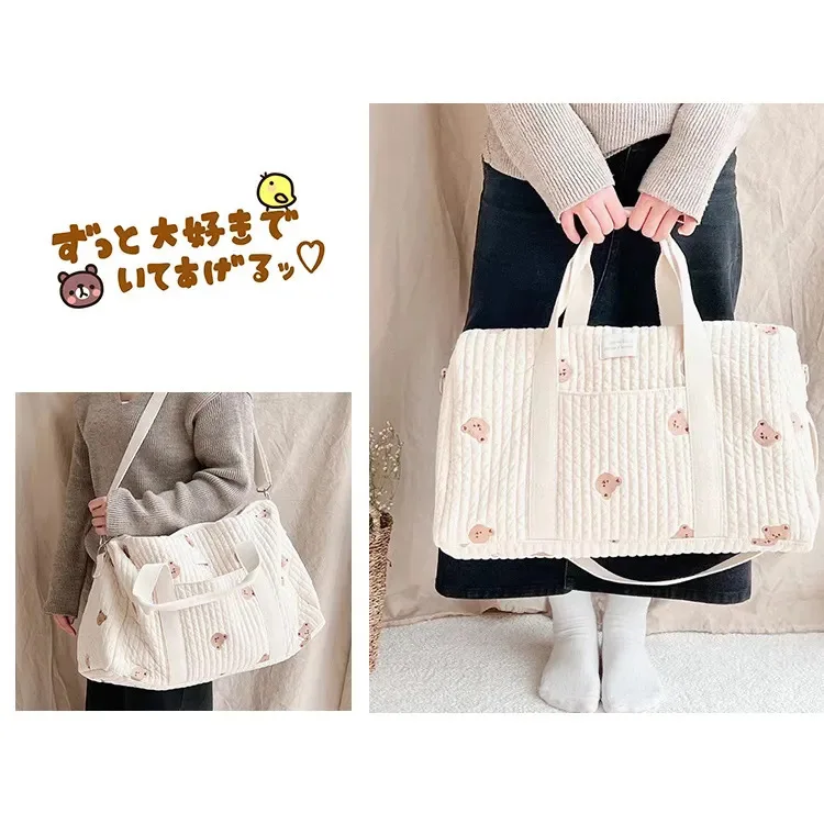 Embroidered Nappy Organizer Messenger Bag Cute Cartoon Shoulder Bag with Zipper Luggage ToteBag for Travel Ins Baby Diaper Bags
