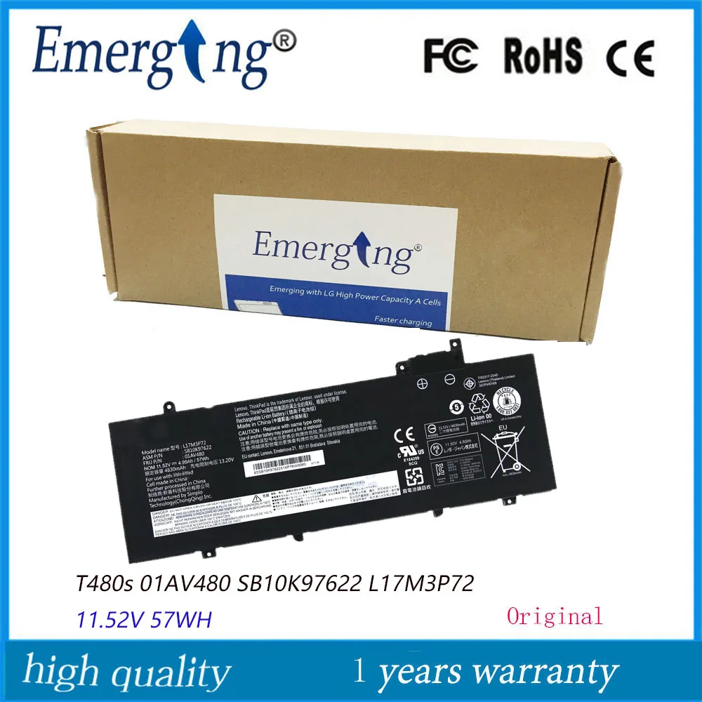 

11.52V 57WH New Battery L17M3P72 For Lenovo ThinkPad T480s 01AV478 01AV479 01AV480 SB10K97622