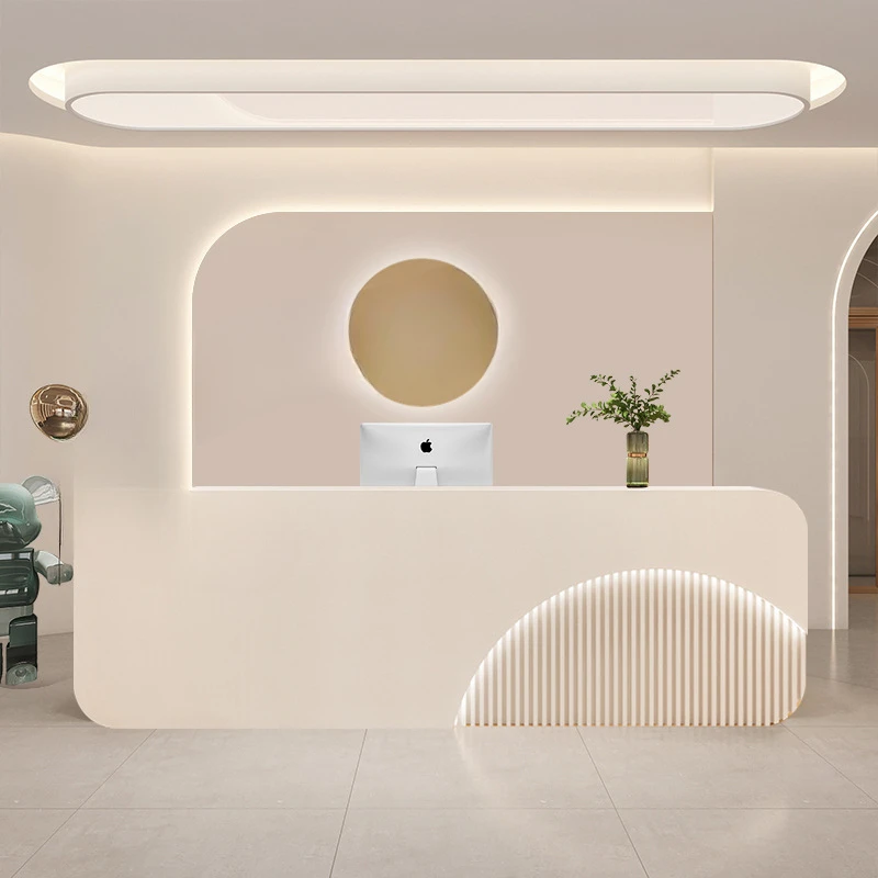 Bancone Reception Front Rostro Luxury Beauty Service Desk Coffee Podi Front Scvania Bianca Legno Wood Furniture