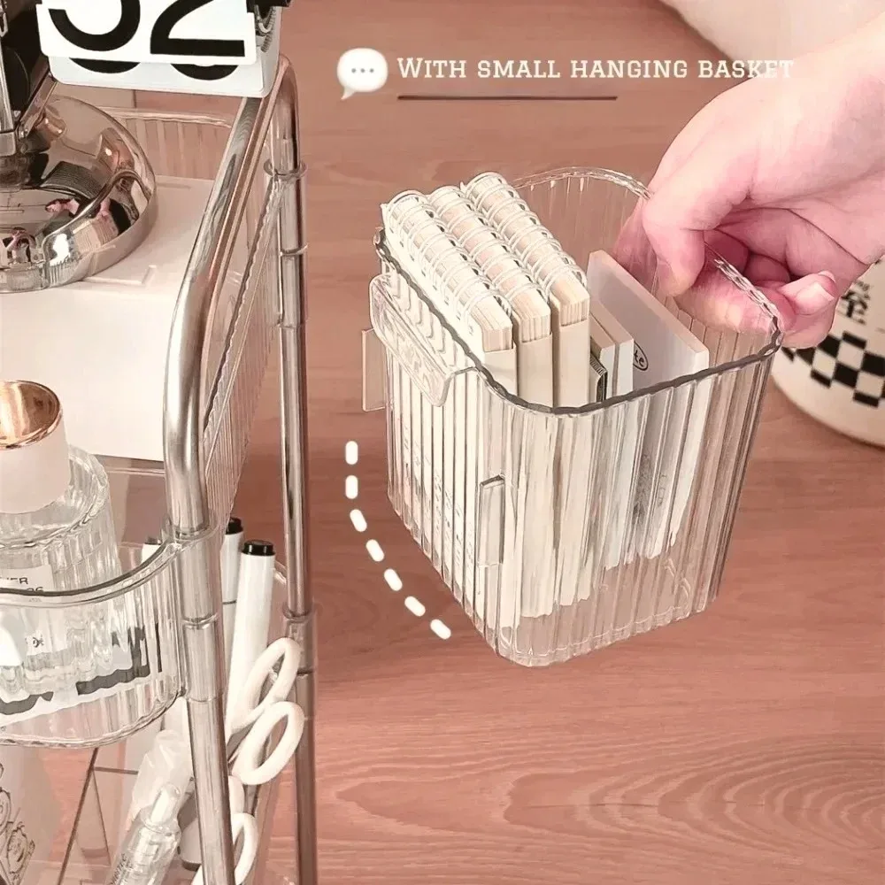 Transparent Storage Rack Trolley Acrylic Rolling Cart Hanging Basket Bathroom Makeup Bookshelf