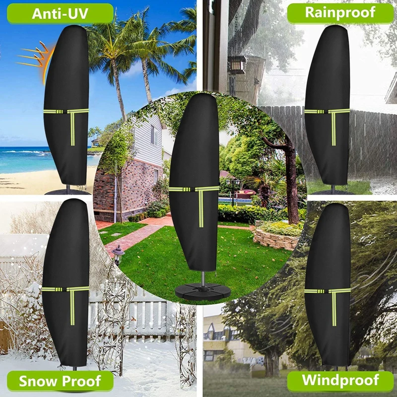 Beach Umbrella Waterproof Garden Umbrella Cover 420D Oxford Cloth Outdoor Cantilever Umbrella Cover with Zipper Windproof Fluorescent Tape