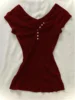 American Sle Retro Red V-Ne ort Sve T-irt Women's Slimming Pure Desire Spicy Girl oulder Level Top