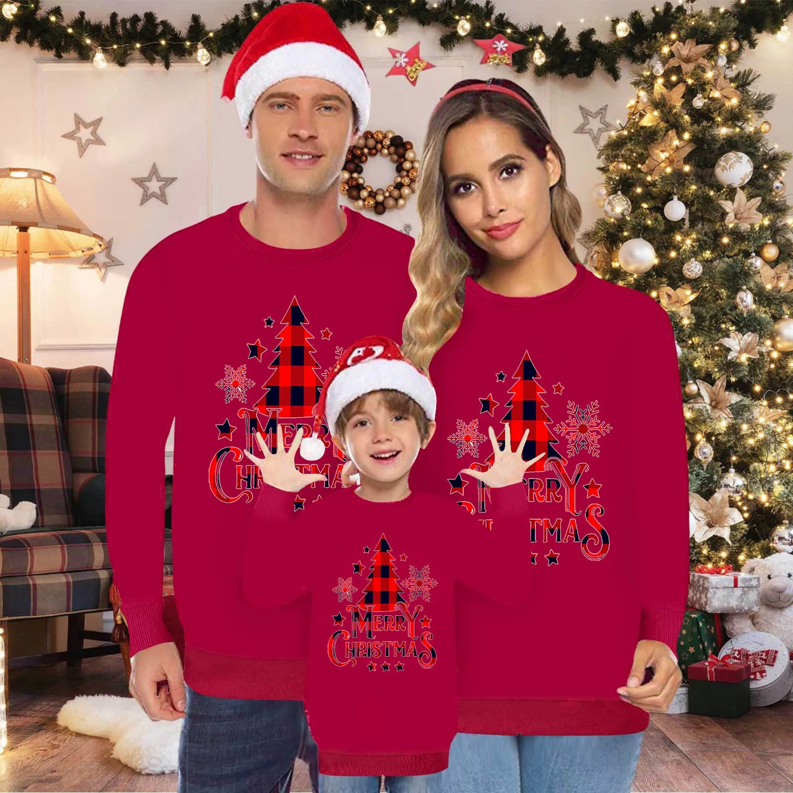 thumbnail image 2 of Nuevo pijama familiar navideño con estampado elegante de árbol de Navidad, cálido conjunto de pijama familiar de Navidad, mameluco para bebé, conjuntos familiares a juego, 2 of 5