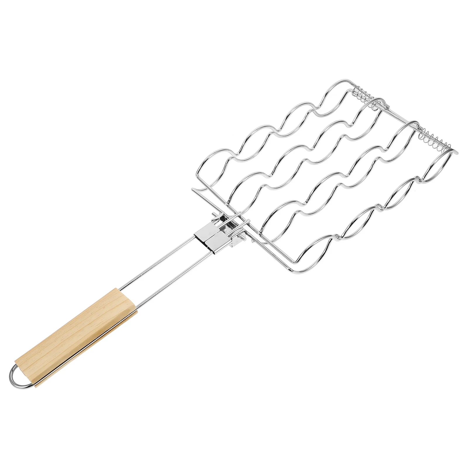 

BBQ Grill Portable Griddle with Wooden Handle Barbecue Corn Holder Net Rack Folding Grilling Stainless Steel Accessory