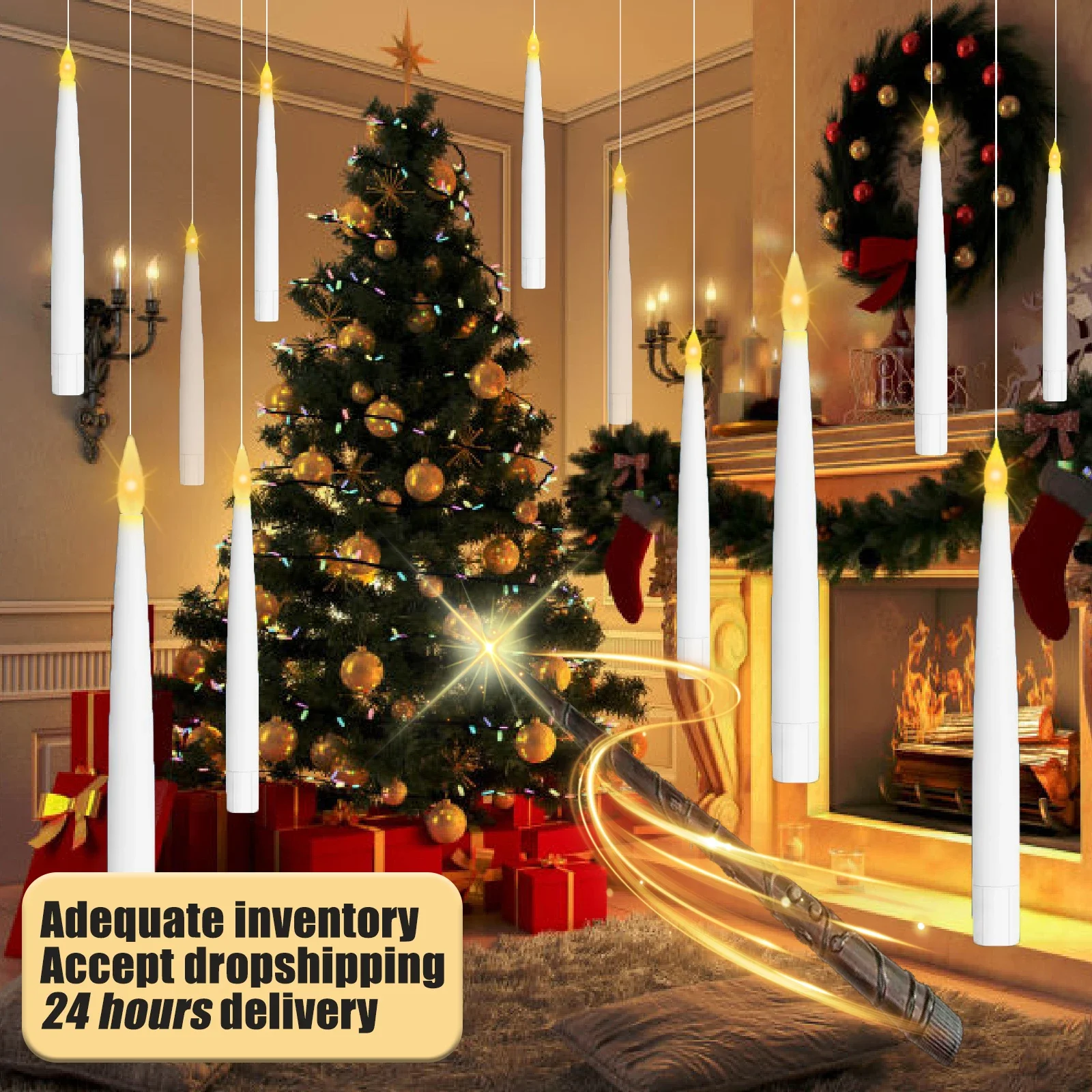 

12-96Pcs Floating Candles with Magic Wand Flickering Flameless Taper Candles LED Warm Light Candles for Christmas/Home Decor