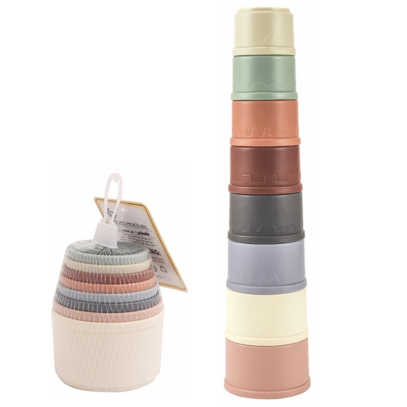 8Pcs/Set Baby Stacking Cup Toys Colorful Infants Toddlers Bath Toys Stack Tower Early Educational Baby Birth Montessori Toys