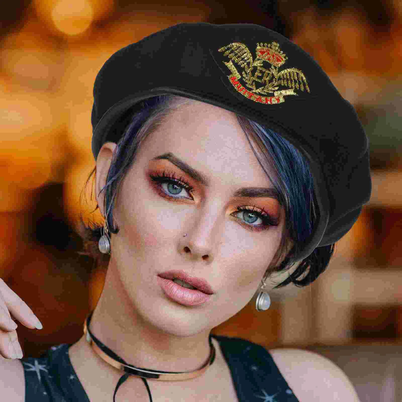 

Captain Hat Embroidery Sailor Costume Cap Hat Marine Captain Cosplay Beret Cap