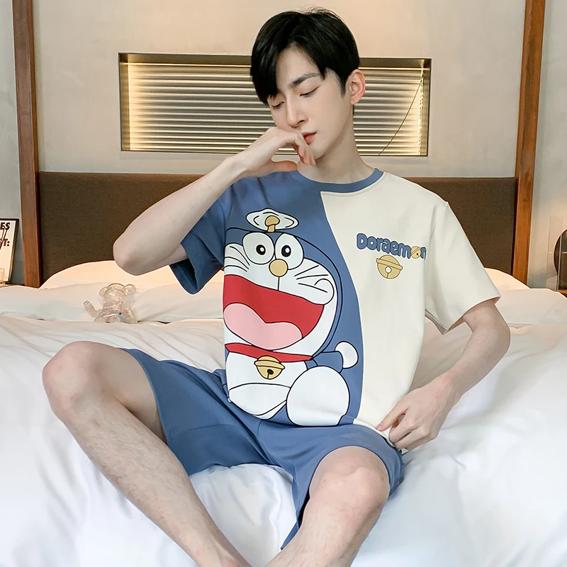 2024 Summer Sleepwear Mens Pajamas Casual Short Pants Sets Pyjamas For Man Cartoon Nightwear Suits New Pijamas Room Loungewear