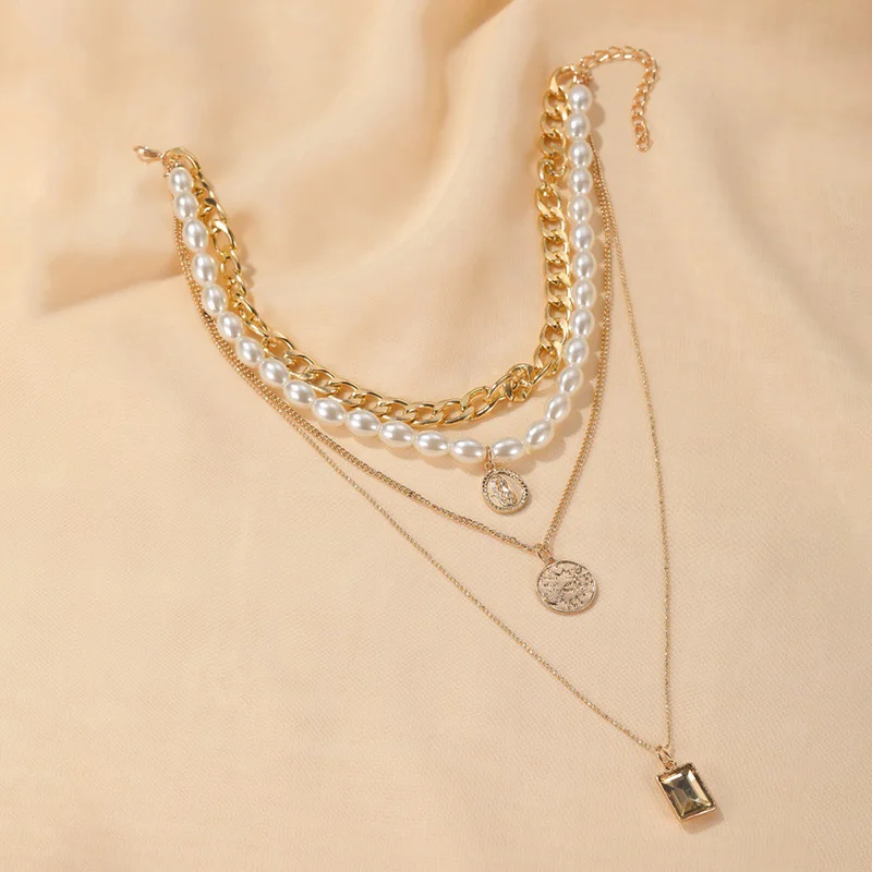Perlen-Choker-Halsketten für Damen 2026 Vintage Geometrische Halsketten & Anhänger Vintage Goldfarben Collier Femme Schmuck – Detail 13
