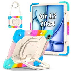 Durable Shockproof Tablet Case with Built-in Kickstand & Shoulder Straps for iPad Air 13 (2024) (Colorful blue)