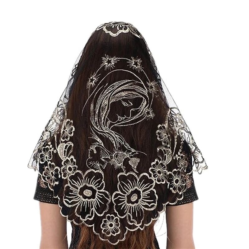 Catholic Church Veil Mass Lace Mantilla Embroidery Head Covering for Women