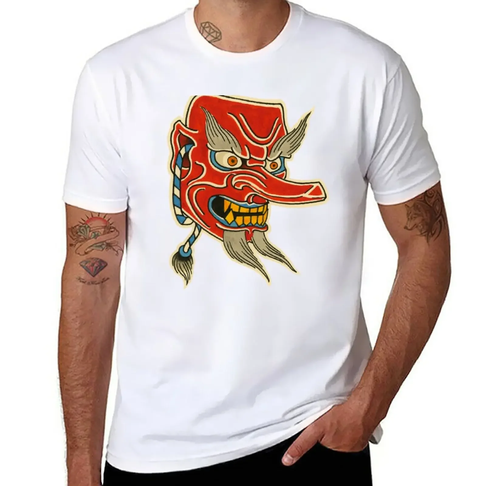 

Tengu Mask T-Shirt summer clothes customs oversizeds plain men clothing