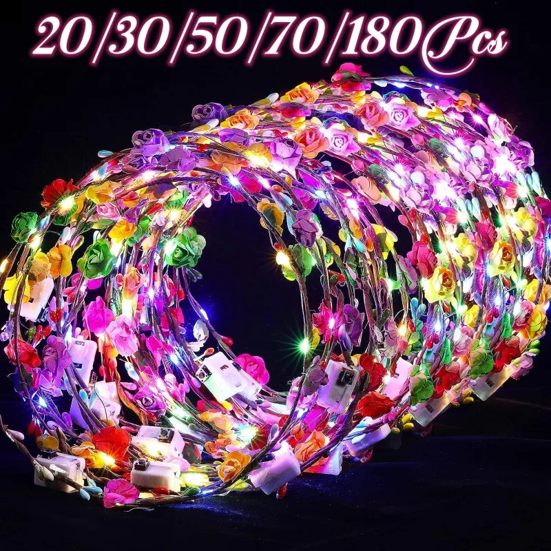 20/30/50/180PcsLightupFlowerHeadbandLEDFlowerHairCrownGlowingFloralWreathCrownsBirthdayWeddingPartyFavors-AliExpress15