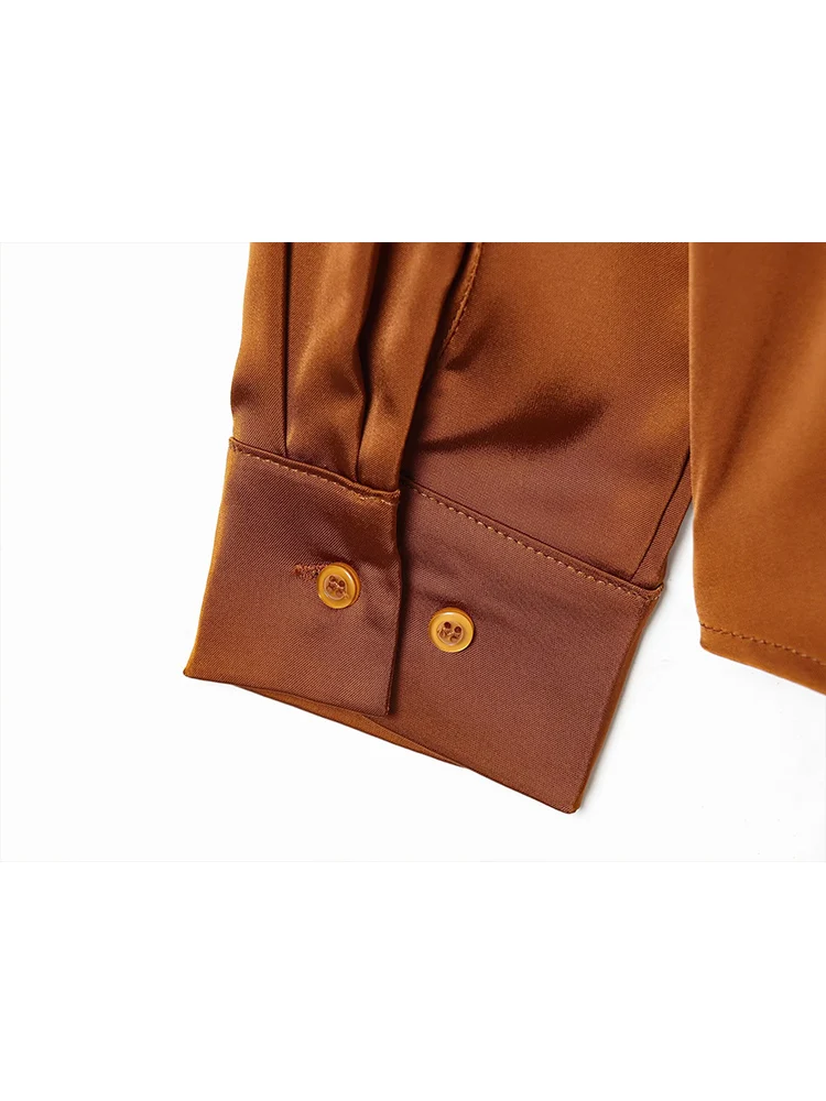 Spring New Women Blouses Elegant Long-sleeved Satin Shirt Fashion Commuting Style Solid Color OL Casual Lapel Blouse Tops
