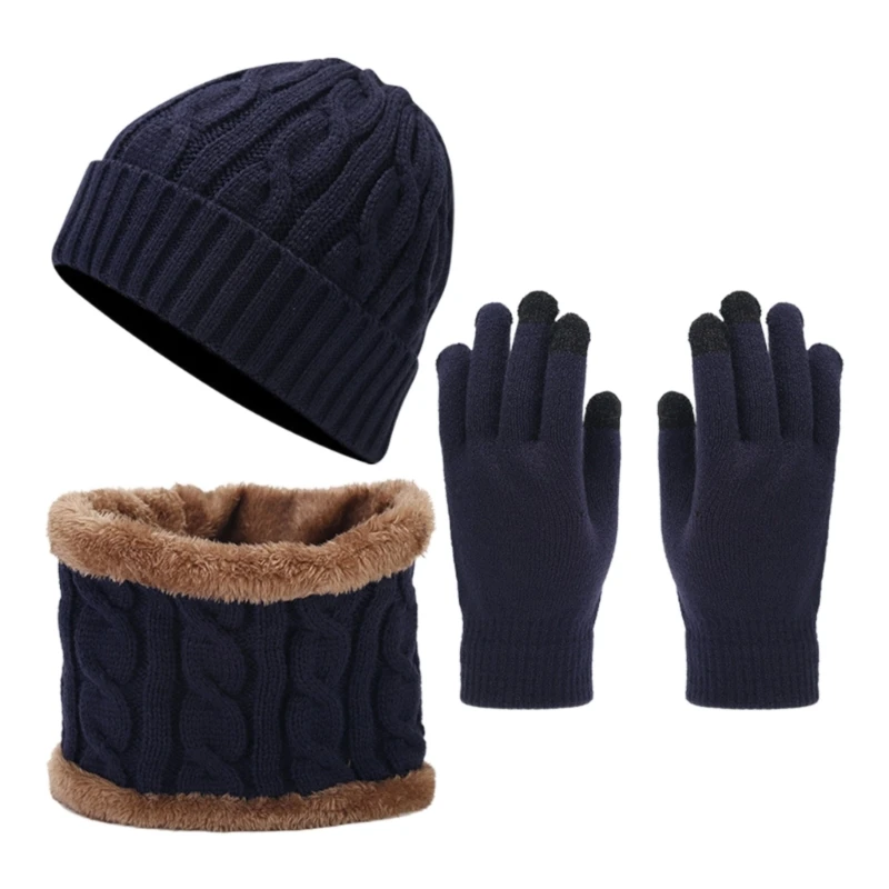 3 pçs mulher homem chapéu luvas pescoço gaiter conjunto inverno malha gorro outono quente adulto pescoço gaiter luvas chapéu