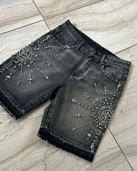 Y2K Streetwear Shorts Jeans Men Women Harajuku Hip Hop Gothic Masonry Retro Loose Denim Fitness Casual Basketball men jeans denim shorts summer jeans shorts