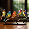 Stained Glass Birds On Branch Desktop Ornaments,Double Sided Multicolor Style Birds Colors Ornaments 1