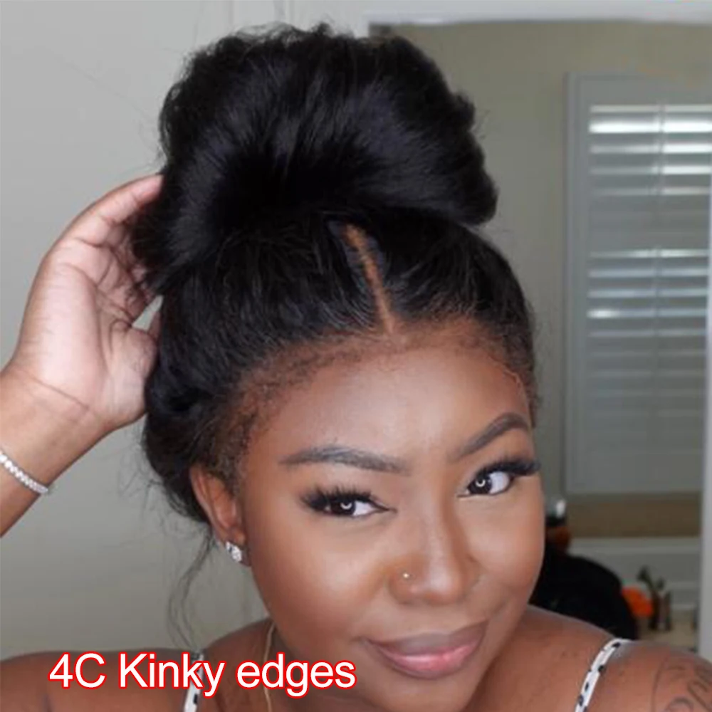 4C Kinky Edges Human Hair Wigs Kinky Straight 360 Full Lace Frontal