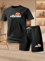 Nouvel ensemble sportif d'été 2026 pour homme : T-shirt imprimé à manches courtes et short décontracté pour la maison et les loisirs (lot de deux pièces) 2